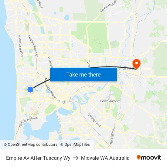 Empire Av After Tuscany Wy to Midvale WA Australia map
