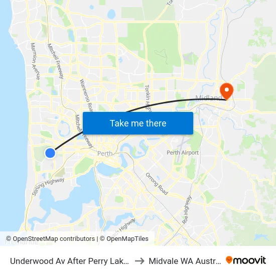 Underwood Av After Perry Lakes Dr to Midvale WA Australia map