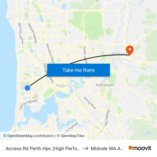 Access Rd Perth Hpc (High Performance Ctr) to Midvale WA Australia map