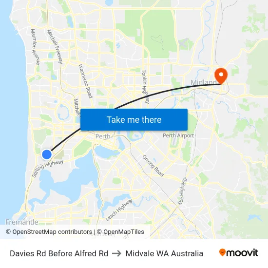 Davies Rd Before Alfred Rd to Midvale WA Australia map