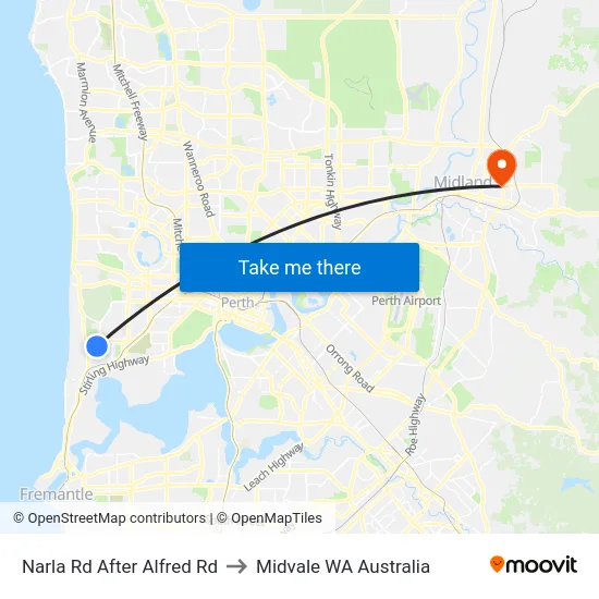 Narla Rd After Alfred Rd to Midvale WA Australia map