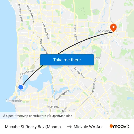 Mccabe St Rocky Bay (Mosman Park) to Midvale WA Australia map