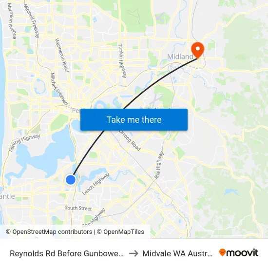 Reynolds Rd Before Gunbower Rd to Midvale WA Australia map