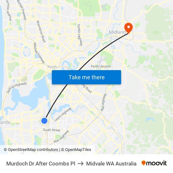 Murdoch Dr After Coombs Pl to Midvale WA Australia map