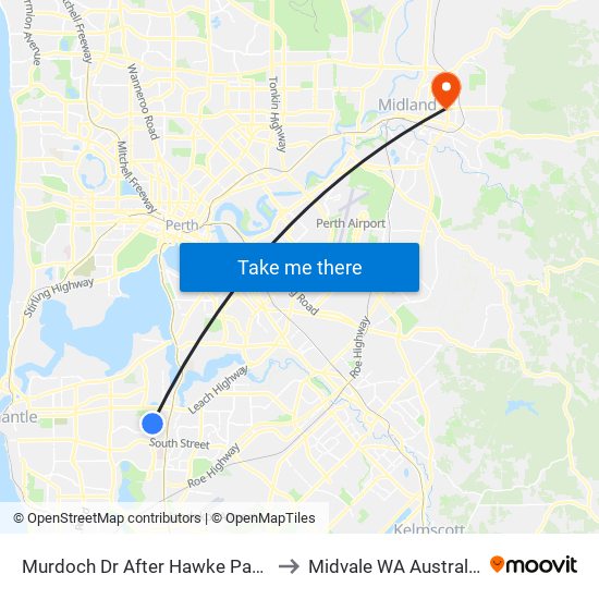 Murdoch Dr After Hawke Pass to Midvale WA Australia map