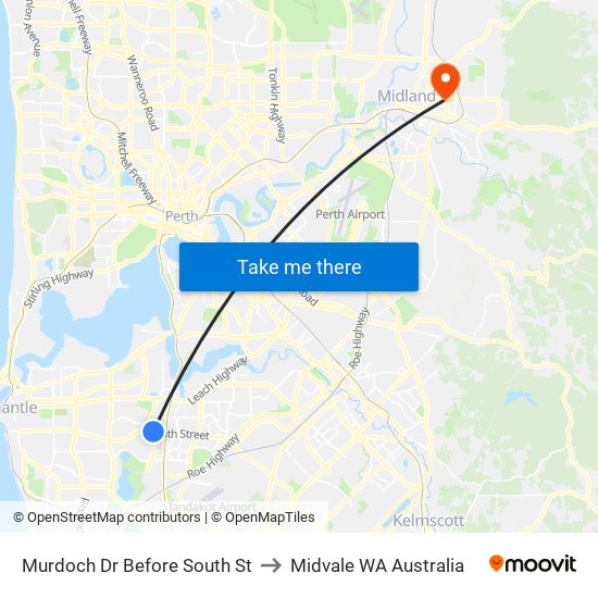 Murdoch Dr Before South St to Midvale WA Australia map