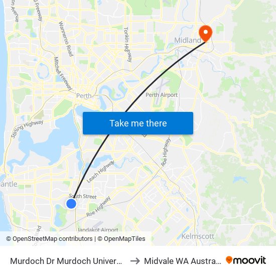 Murdoch Dr Murdoch University to Midvale WA Australia map