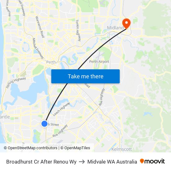 Broadhurst Cr After Renou Wy to Midvale WA Australia map