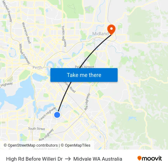 High Rd Before Willeri Dr to Midvale WA Australia map