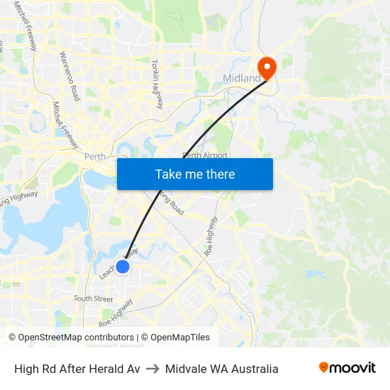 High Rd After Herald Av to Midvale WA Australia map