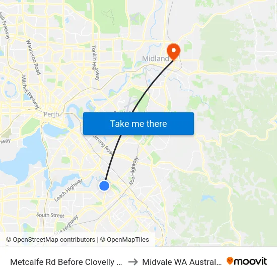 Metcalfe Rd Before Clovelly Cr to Midvale WA Australia map