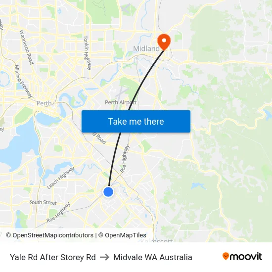 Yale Rd After Storey Rd to Midvale WA Australia map
