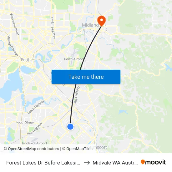 Forest Lakes Dr Before Lakeside Dr to Midvale WA Australia map