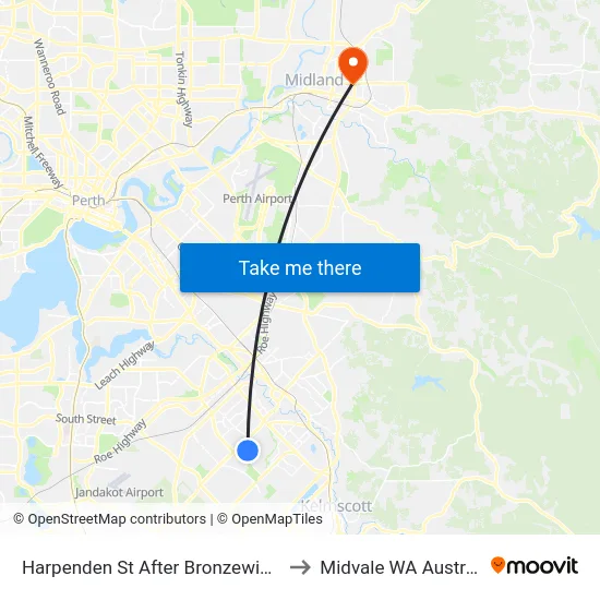Harpenden St After Bronzewing St to Midvale WA Australia map