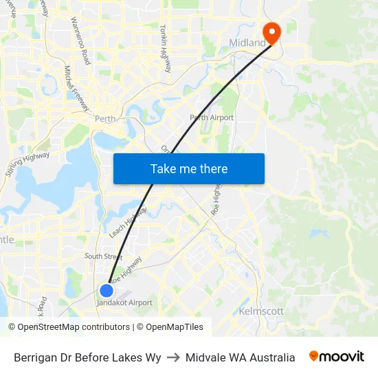 Berrigan Dr Before Lakes Wy to Midvale WA Australia map