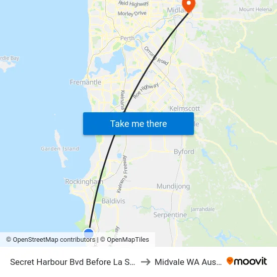 Secret Harbour Bvd Before La Spezia Dr to Midvale WA Australia map