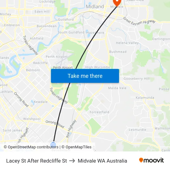 Lacey St After Redcliffe St to Midvale WA Australia map