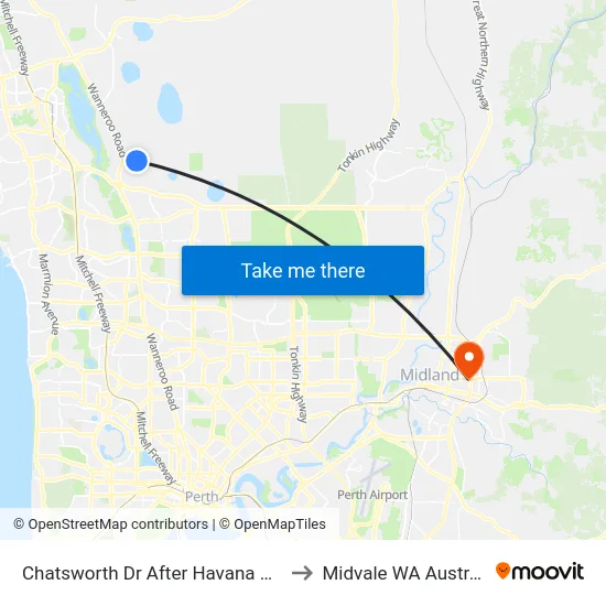 Chatsworth Dr After Havana Vista to Midvale WA Australia map