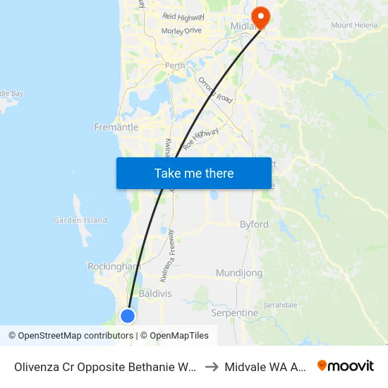 Olivenza Cr Opposite Bethanie Waters Village to Midvale WA Australia map