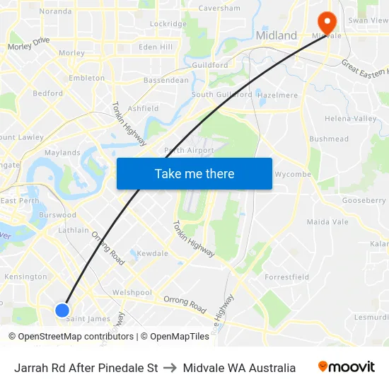 Jarrah Rd After Pinedale St to Midvale WA Australia map