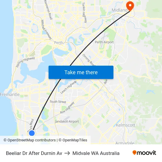 Beeliar Dr After Durnin Av to Midvale WA Australia map