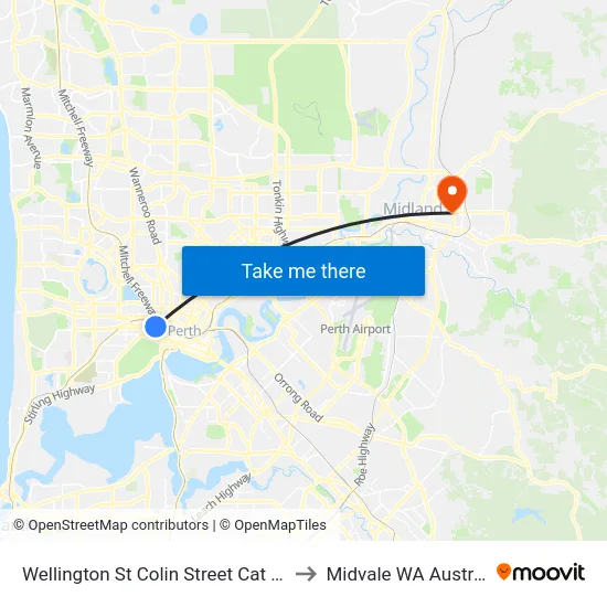 Wellington St Colin Street Cat Id 62 to Midvale WA Australia map