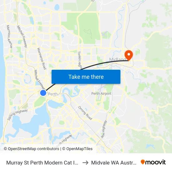Murray St Perth Modern Cat Id 63 to Midvale WA Australia map