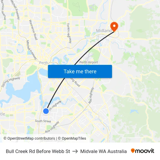 Bull Creek Rd Before Webb St to Midvale WA Australia map