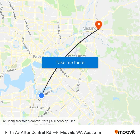 Fifth Av After Central Rd to Midvale WA Australia map