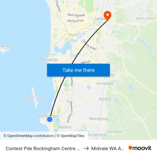 Contest Pde Rockingham Centre Shopping Ctr to Midvale WA Australia map