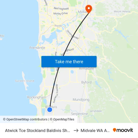 Atwick Tce Stockland Baldivis Shopping Centre to Midvale WA Australia map