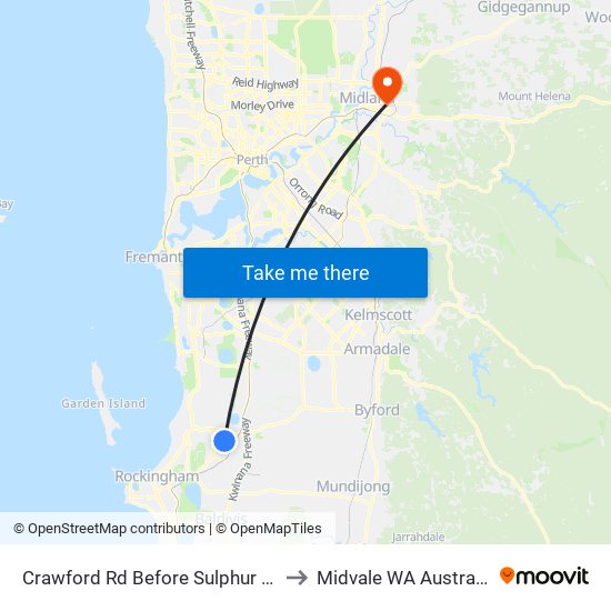 Crawford Rd Before Sulphur Rd to Midvale WA Australia map