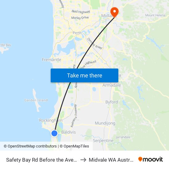 Safety Bay Rd Before the Avenue to Midvale WA Australia map