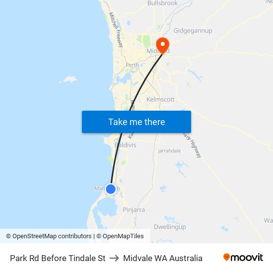 Park Rd Before Tindale St to Midvale WA Australia map