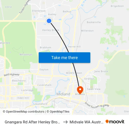 Gnangara Rd After Henley Brook Av to Midvale WA Australia map