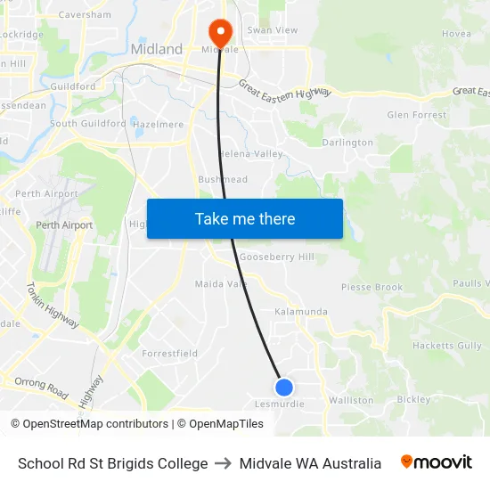 School Rd St Brigids College to Midvale WA Australia map