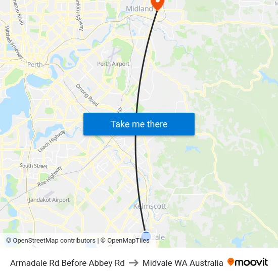 Armadale Rd Before Abbey Rd to Midvale WA Australia map