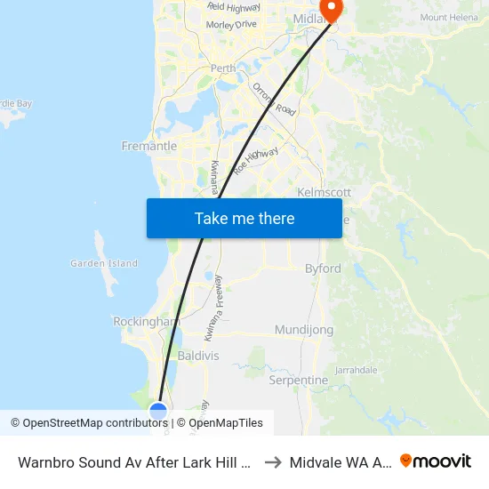 Warnbro Sound Av After Lark Hill Sports Complex to Midvale WA Australia map