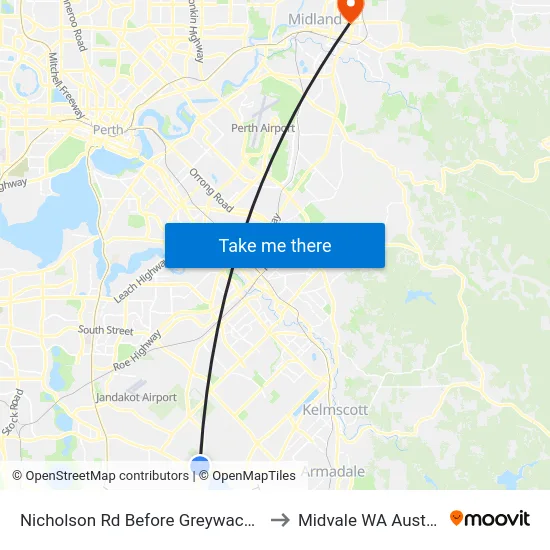 Nicholson Rd Before Greywacke Ent to Midvale WA Australia map