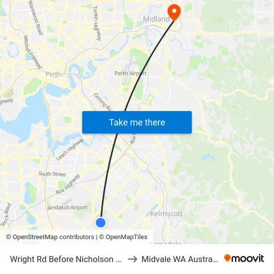 Wright Rd Before Nicholson Rd to Midvale WA Australia map