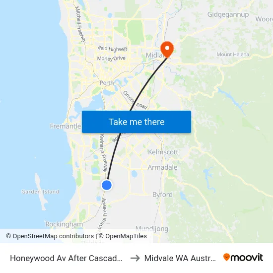 Honeywood Av After Cascade Rd to Midvale WA Australia map