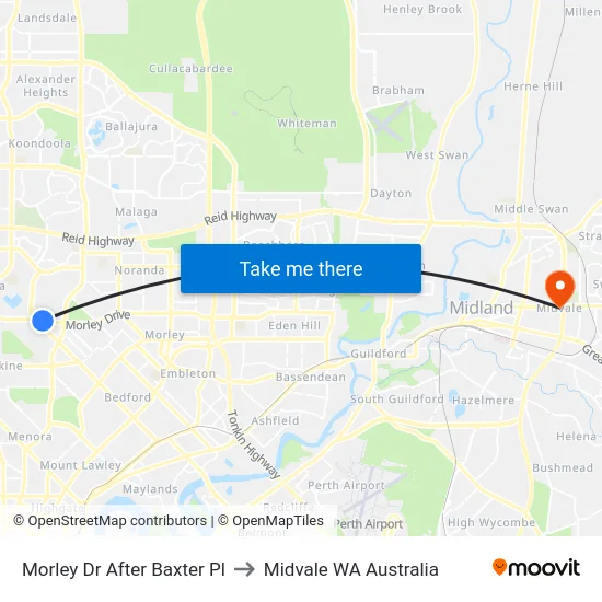 Morley Dr After Baxter Pl to Midvale WA Australia map