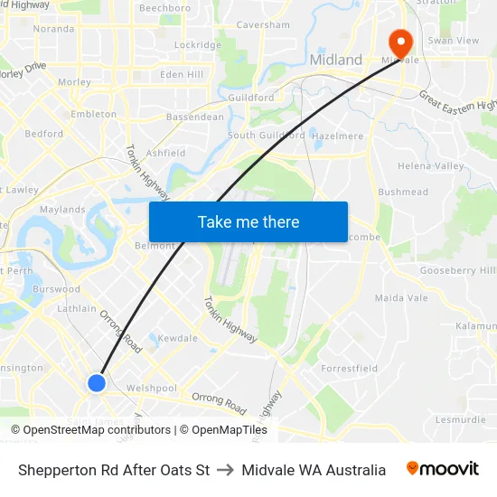 Shepperton Rd After Oats St to Midvale WA Australia map