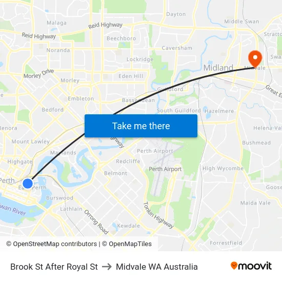 Brook St After Royal St to Midvale WA Australia map