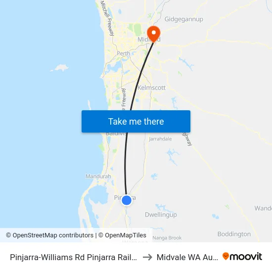 Pinjarra-Williams Rd Pinjarra Railway Station to Midvale WA Australia map