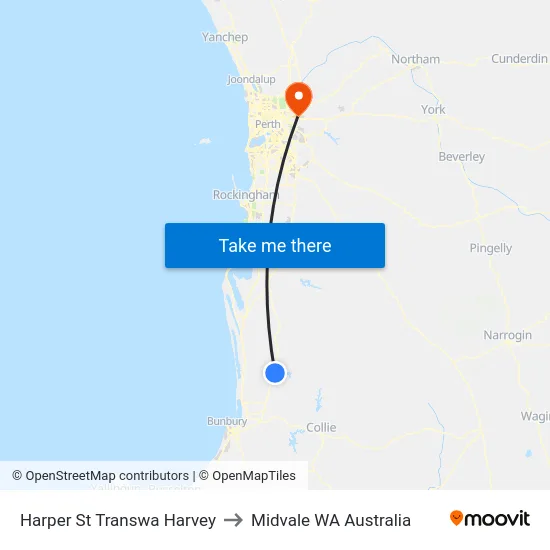 Harper St Transwa Harvey to Midvale WA Australia map