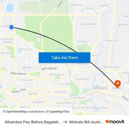 Alhambra Pwy Before Bagatelle Rd to Midvale WA Australia map