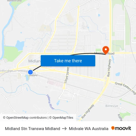 Midland Stn Transwa Midland to Midvale WA Australia map