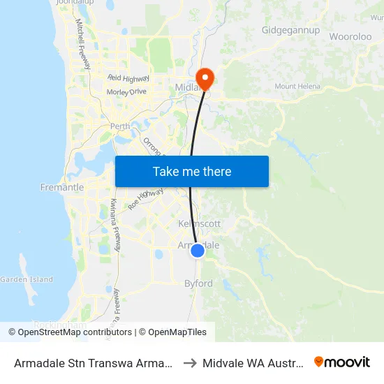 Armadale Stn Transwa Armadale to Midvale WA Australia map