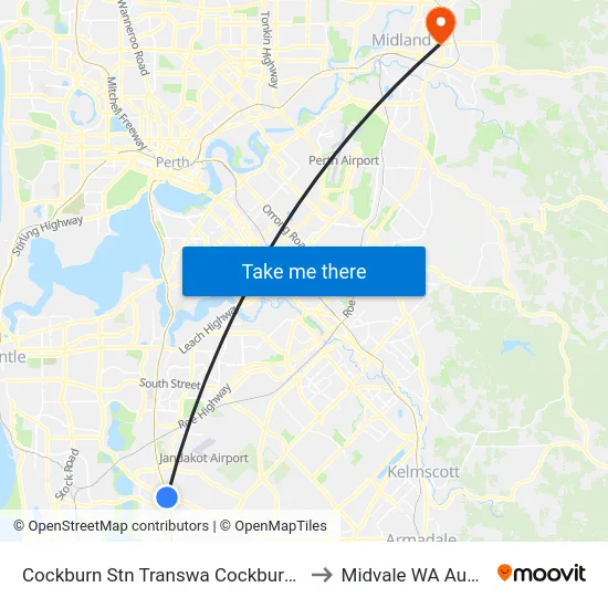 Cockburn Stn Transwa Cockburn Central to Midvale WA Australia map